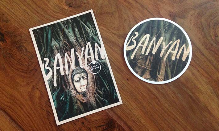 hungry for design banyan postcard and coaster